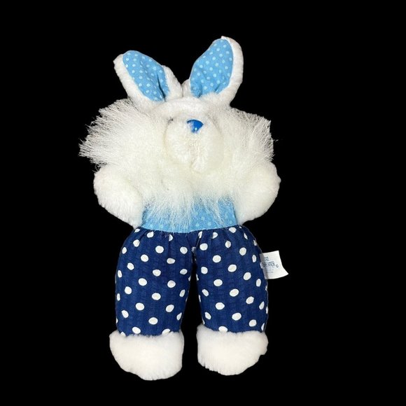 Dan Brechner Blue White Rabbit Plush Bunny Stuffed Animal Polka Dot Vintage Cute - Picture 1 of 5